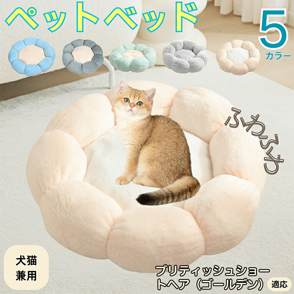 【5倍ポイント】ブリティッシュショートヘア(ゴールデン) ペットベッド 花型 犬 猫 兼用 洗える 丸洗いOK ふわふわ もこもこ 暖かい 滑り止め 底面 丈夫...