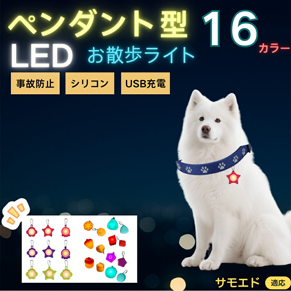 【5倍ポイント】サモエド（Samoyed） ペット用お散歩ライト LED 発光チャーム 防水 軽量 光るペンダント 首輪 ハーネス リード装着 犬 猫 小型犬 中型犬 大型犬 夜間 散歩 安全対策 3点灯モード 反射