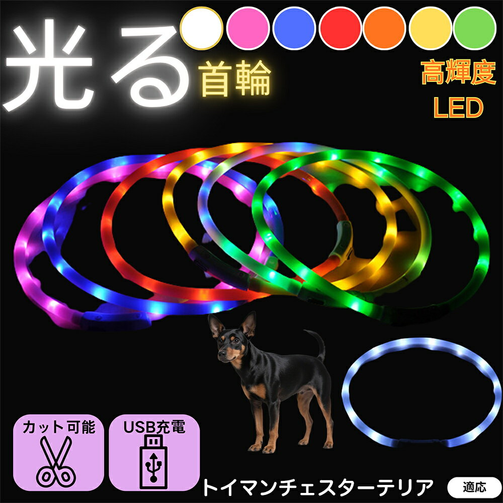 【5倍ポイント】トイマンチェスターテリア 犬 猫 LED 光る首輪 USB充電式 発光カラー 全7色 レインボー..