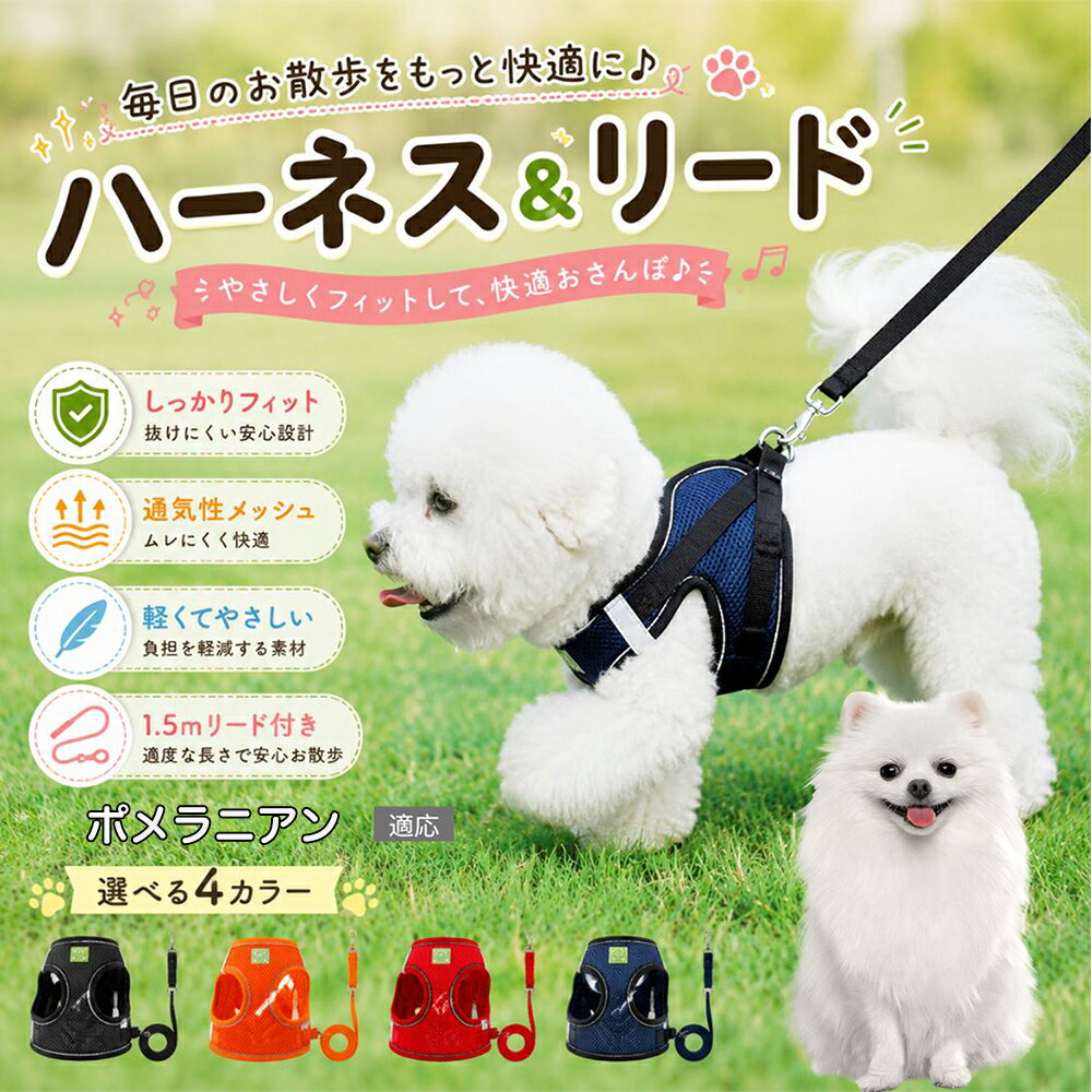 夜間のお散歩の安全性を格段に向上させる高照度反射ライン付きモデルです。光が当たるとピカッと鮮やかに輝き、自動車や自転車の運転手からの視認性をアップ。夕暮れ時や夜間の視界が悪い環境でも大切なペットを事故のリスクから徹底的に守るため、遅い時間にお散歩へ行くことが多いオーナー様に必須のアイテムです。 商品詳細 商品名 犬 ハーネス リードセット 適応対象 ポメラニアン 商品説明 毎日のお散歩をもっと快適＆安全にしてくれる、犬用メッシュハーネス＆リードセットです。 通気性に優れたメッシュ素材を採用しており、蒸れにくく軽量で快適な着け心地。オールシーズン使いやすく、長時間のお散歩でも負担を軽減します。 柔らかい素材感で被毛にやさしく、擦れにくい仕様。愛犬の体にやさしくフィットします。 反射ライン付きなので、夜間や暗い場所でのお散歩も安心。車のライトなどを反射し、視認性を高めます。 高強度バックルとダブルDリング仕様を採用し、しっかり固定できて抜けにくい設計。活発なワンちゃんにもおすすめです。 面ファスナー＆調節ベルト付きで、胸囲サイズを細かく調整可能。愛犬の体型に合わせてぴったりフィットします。 リードは約1.5mのちょうど良い長さ。愛犬との距離感を保ちながら、安全で快適なお散歩が楽しめます。 シンプルでおしゃれなカラー展開で、毎日の散歩コーデにも合わせやすいデザインです。 用途 犬用ハーネス 犬用胴輪 散歩用ハーネス お出かけ用 夜間散歩 引っ張り防止 抜け防止 小型犬用ハーネス 中型犬用ハーネス 犬用リード ペット散歩用品 お散歩グッズ バリエーション 【カラー】 ネイビー オレンジ ブラック レッド 【サイズ】 ポメラニアンSからポメラニアンLまで 仕様 ポメラニアンS：胸囲26〜29cm 推奨体重1.5kg以内 S：胸囲30〜34cm 推奨体重1.5〜3kg M：胸囲35〜40cm 推奨体重3〜4.5kg L：胸囲41〜46cm 推奨体重5〜7kg ポメラニアンL：胸囲47〜52cm 推奨体重7.5〜10kg リード長さ：約150cm 【仕様】 素材：メッシュ生地 ナイロン ABS金具 金属Dリング 仕様： 反射ライン付き 通気性メッシュ 軽量設計 面ファスナー付き サイズ調整可能 リードセット お手入れ 汚れた場合は手洗いをおすすめします。 洗浄後は形を整えて陰干ししてください。 乾燥機・漂白剤の使用はお避けください。 定期的に金具や縫製部分をご確認ください。 注意事項 ご購入前に必ず愛犬の胸囲サイズをご確認ください。 サイズには若干の誤差が生じる場合がございます。 無理な力を加えると破損の原因となる場合がございます。 使用前にバックルや金具がしっかり固定されているかご確認ください。 モニター環境により実際の商品と色味が異なる場合がございます。 海外製造商品のため縫製や細部に個体差が見られる場合がございます。 生産国 CHINA 梱包や発送 環境保護の観点より簡易梱包にて発送いたします。 関連キーワード 犬 ハーネス 犬用ハーネス 犬用胴輪 メッシュハーネス ソフトハーネス 小型犬 中型犬 子犬 パピー シニア犬 犬用品 ペット用品 犬用リード リードセット 散歩用ハーネス 犬散歩 お散歩グッズ 抜けにくい 引っ張り防止 夜間散歩 反射材付き 反射ライン 通気性 軽量 快適 柔らかい メッシュ素材 サイズ調整可能 面ファスナー ダブルDリング 高強度バックル おしゃれ シンプル ネイビー オレンジ ブラック レッド ポメラニアンS S M L ポメラニアンL 犬用ベストハーネス ペットハーネス ドッグハーネス 犬散歩用品 犬用首輪代わり 散歩デビュー 安全設計 夜道対策 小型犬用ハーネス 中型犬用ハーネス 犬用お出かけ用品 ペット散歩用品 ドッググッズ 犬グッズ ペットグッズ 犬用ベルト 胴輪セット 犬リード 軽いハーネス 通気性抜群 夏用ハーネス オールシーズン 犬用安全ハーネス 犬用反射ハーネス 夜間安全 散歩快適 犬用メッシュベスト ペット用ハーネス ドッグベスト ドッグリード おしゃれ犬用品 犬用おしゃれハーネス 犬散歩便利グッズ ペット用リード 犬用リードセット 犬用調節可能ハーネス ペット用胴輪 犬散歩アイテム ドッグアクセサリー 犬用アウトドア用品 ペット外出用品 小型犬散歩 中型犬散歩 犬快適グッズ 犬安全グッズ ペット安全用品 ドッグライフ 犬との暮らし ペットライフ ペットおしゃれグッズ ドッグファッション 犬用軽量ハーネス 犬用メッシュベルト 散歩用ベルト 犬用通気ハーネス 犬用フィットハーネス 犬用お出かけグッズ 犬ハーネスセット ドッグウェア感覚 ペット用安全ベルト 犬用反射ベルト ペット快適用品 犬用快適ハーネス ペット散歩グッズ 犬用便利グッズ ドッグ散歩用品 犬用お散歩セット