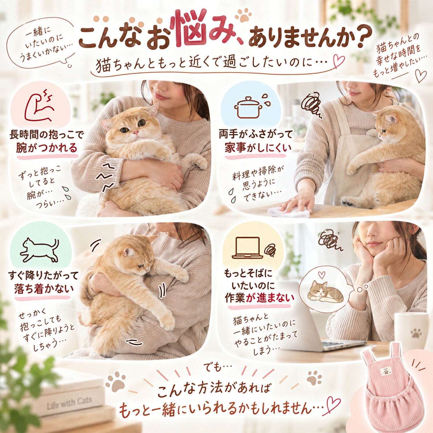 アビシニアン Abyssinian ペット 抱っこエプロン 猫 前抱っこ スリング カンガルー 服に毛がつかない 爪切りしやすい お手入れ エプロン ひも調節 もこもこ フリース 防寒着 家事 デスクワーク 室内用 国内発送 sumainokonbini-10019850 住まいのコンビニ楽天市場店 サンプル画像2