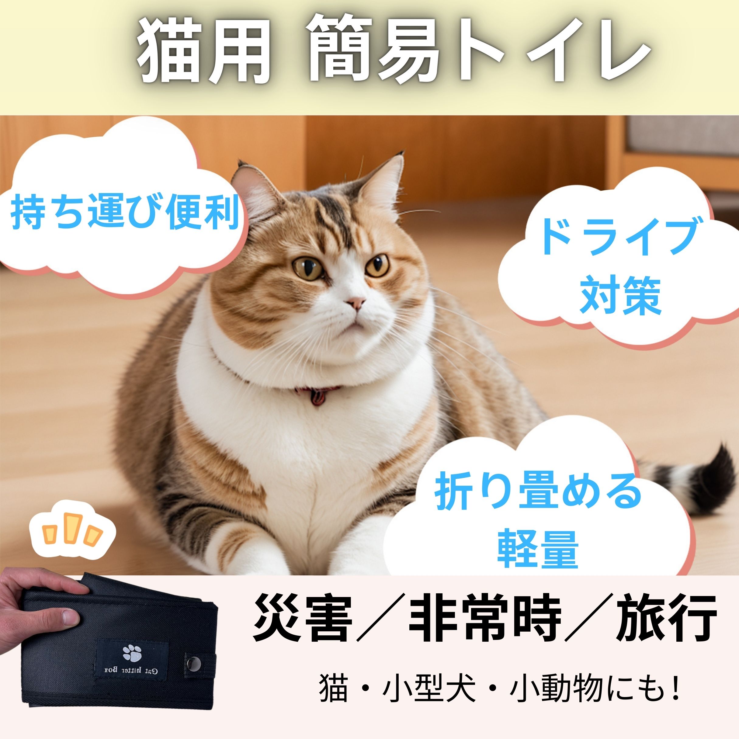 「最大15%オフクーポン」 エジプシャンマウ Egyptian Mau 折りたたみ 猫用 トイレ 携帯式 猫砂ボックス 防水 簡易トイレ 大容量 ペットトイレ 旅行 出張 車用 室内 持ち運び 軽量 災害対策 sumainokonbini-10008266 住まいのコンビニ楽天市場店 サンプル画像2