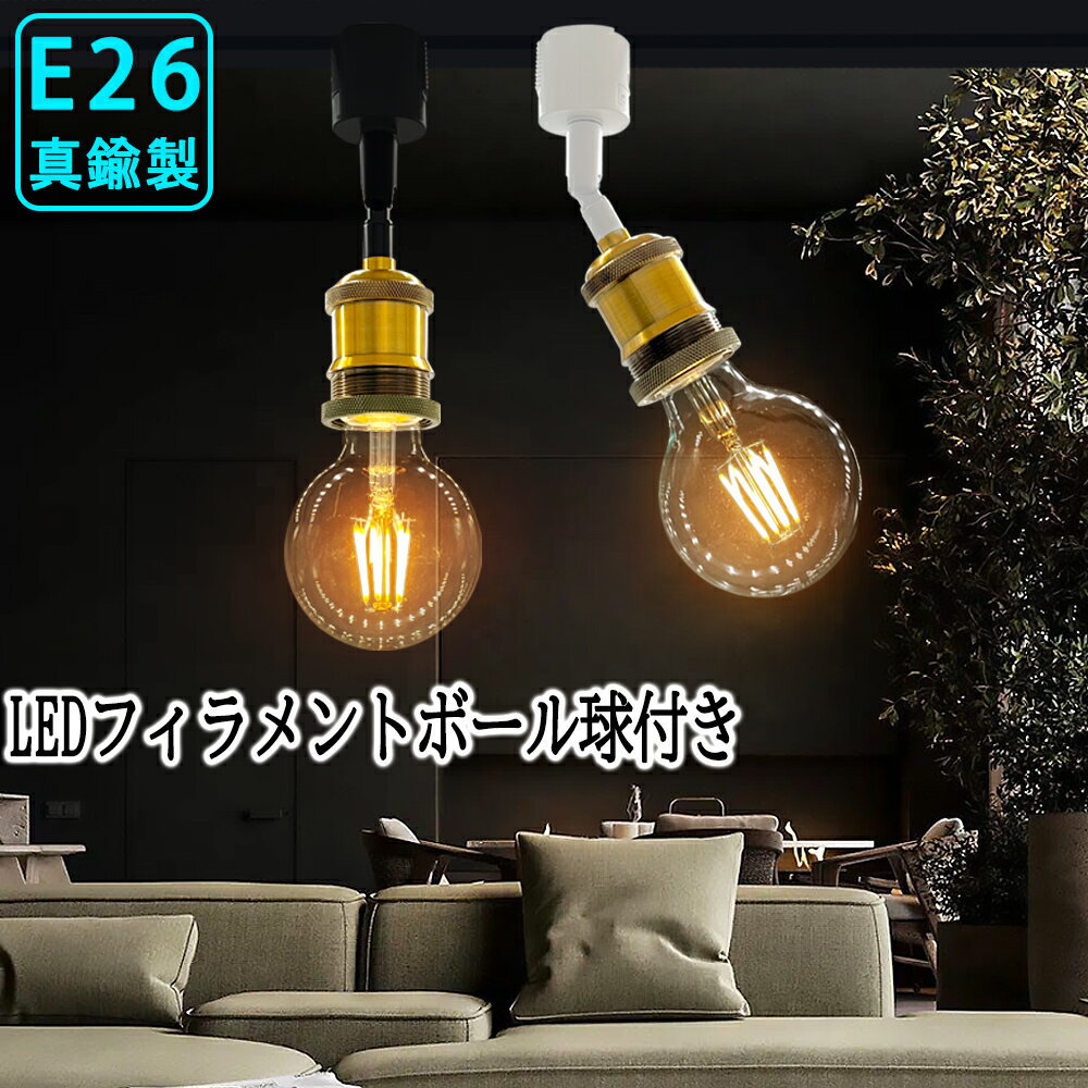 ダクトレール用スポットライト 真鍮製 LEDフィラメントボール電球付き 黒白2色 E26口金 レトロ アンティーク おしゃれ 配線ダクトレール用 ライティングレール用 レールライト スポットライト …