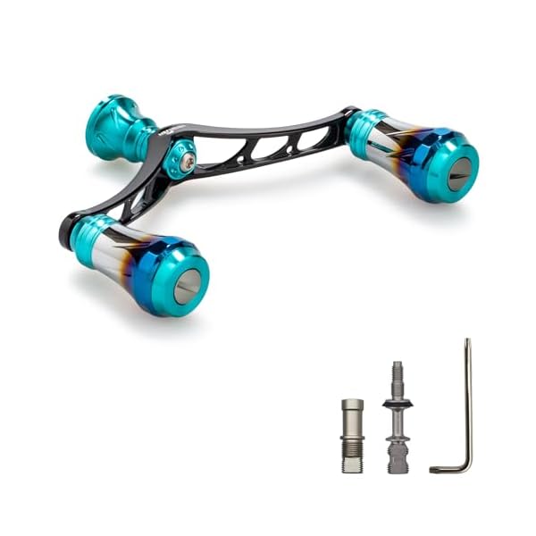 HEIGHTEN V3.0 80/98mm リール ハンドル 航空アルミ製 シマノ ダイワ 通用 スピニングリール 用 Arch Aurora (ターコイズ(ノブ)&ブラック(ハンドル), 98mm)
