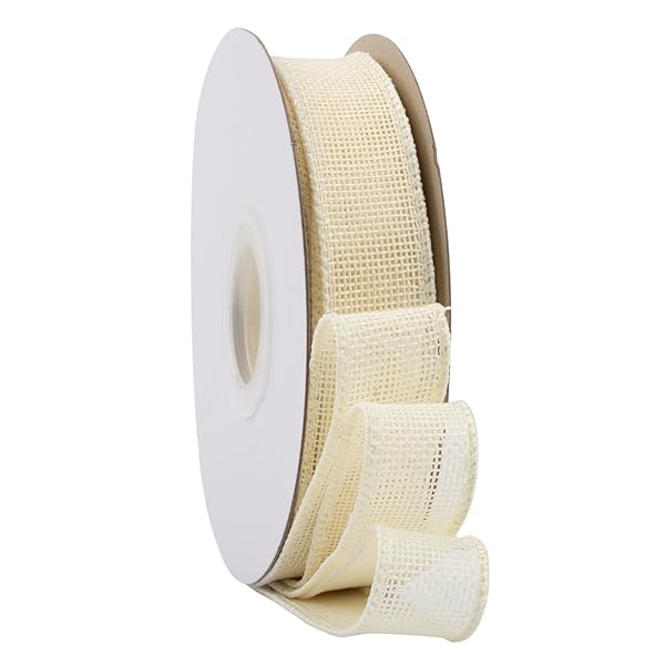 【Ribbonitlux】幅25mm バーラップワイヤーリボン 長さ18m ギフト包装、蝶結びの作り方、ナチュラルなウェディングの装飾、クリスマスツリーの飾りに最適 #810アイボリー