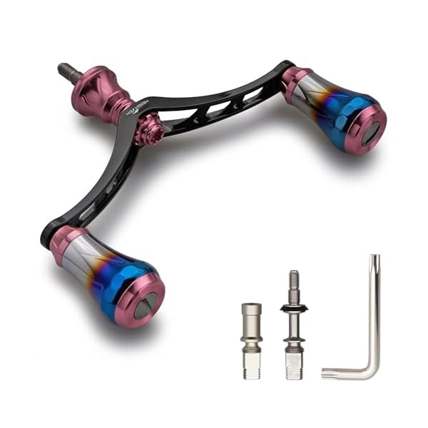 HEIGHTEN V4.0 80/98mm リール ハンドル 航空アルミ製 シマノ ダイワ 通用 スピニングリール 用 Arch Aurora (桜ピンク(ノブ)&ブラック(ハンドル), V4.0-98mm) (0094)