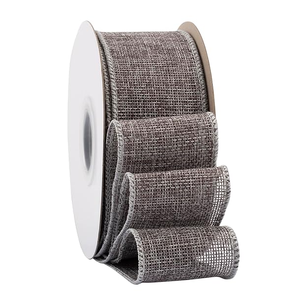【Ribbonitlux】幅50mm バーラップワイヤーリボン 長さ18m ギフト包装、蝶結びの作り方、ナチュラルなウェディングの装飾、クリスマスツリーの飾りに最適 #017メタルグレー