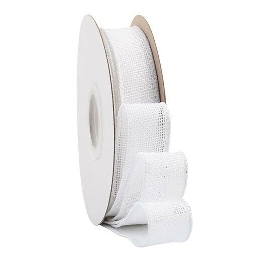 【Ribbonitlux】幅25mm バーラップワイヤーリボン 長さ18m ギフト包装、蝶結びの作り方、ナチュラルなウェディングの装飾、クリスマスツリーの飾りに最適 #029ホワイト 【Ribbonitlux】幅25mm バーラップワイヤーリボン 長さ18m ギフト包装、蝶結びの作り方、ナチュラルなウェディングの装飾、クリスマスツリーの飾りに最適 #029ホワイト