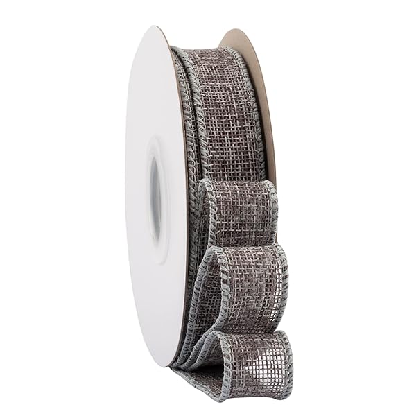 【Ribbonitlux】幅25mm バーラップワイヤーリボン 長さ18m ギフト包装、蝶結びの作り方、ナチュラルなウェディングの装飾、クリスマスツリーの飾りに最適 #017メタルグレー