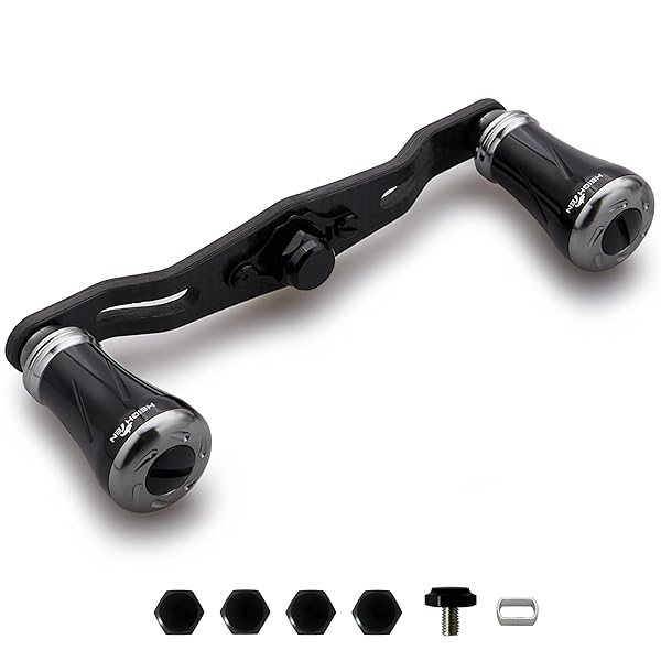 HEIGHTEN 85/95mm リール ハンドル 1.5K炭素布 カーボン シマノ(SHIMANO) ダイワ(DAIWA) アブ(Abu) 通用 ベイトリール 用 Pillar Series (ブラック＆ガンメタル, V2.0-85mm) (996