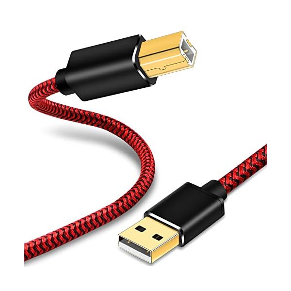 USBプリンターケーブル 0.5m、LiuTian USB 2.0織りメッシュメタルシェルA（オス）からB（オス）スキャナーケーブル、HP、Canon、Brother、Dell、Xeroxなどに適しています。