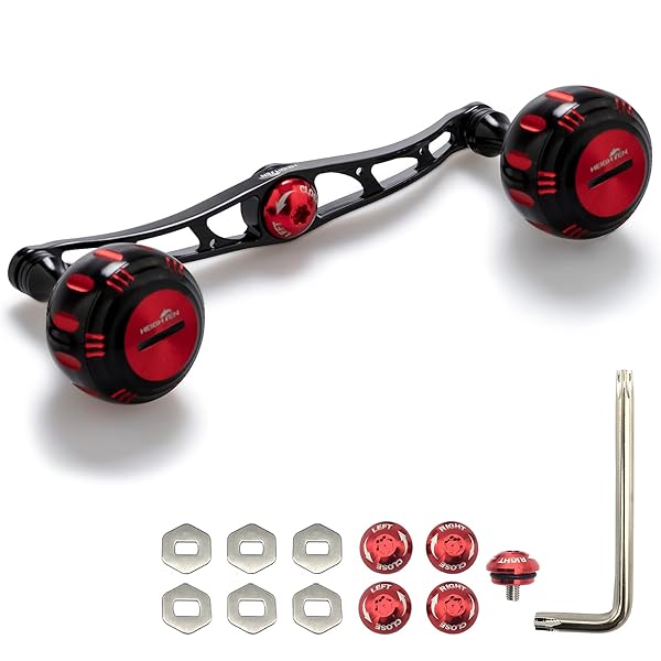 HEIGHTEN 130mm ベイト リール ハンドル 7色 70航空アルミ製 シマノ ダイワ アブガルシア 通用 ベイトリール 用 (Black&Red) (56)