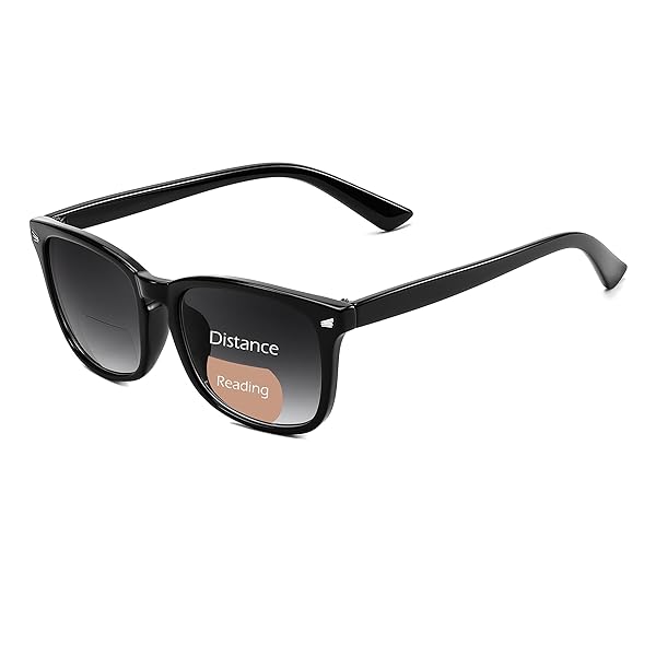[FEISEDY] 老眼鏡 老眼用 サングラス ブルーライトカット ハイブリッドリーディンググラス 二重焦点 おしゃれ スクエア メンズ レディーズ ケース付き ブラック グレーレンズ 1.5 B0231