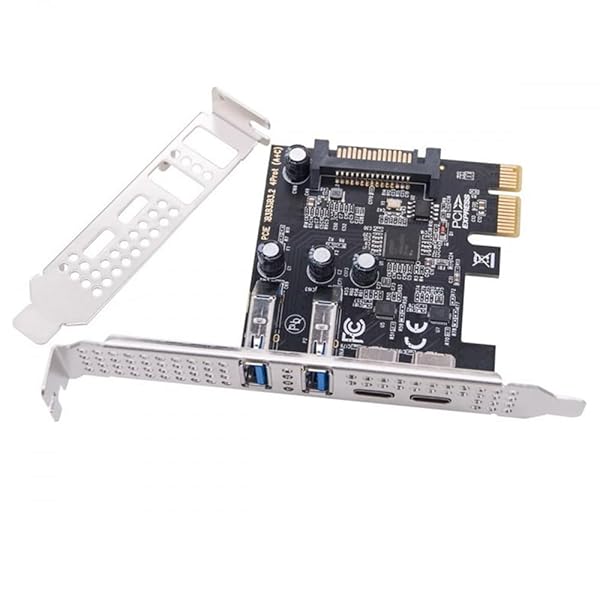 CY カード USB3.1 Gen1 5Gbps デュアル タイプ A および タイプ C USB-C メス - PCI-E Express 1x カード アダプター uPD720201 ロープロファイル ブラケット付き