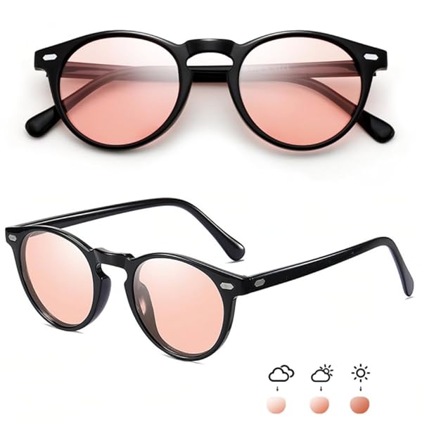 Feisedy サングラス メンズ 調光 変色 偏光サングラス 屋外サングラス UV400保護 紫外線カット レディース サングラス 釣り 運転 超軽量カラーレンズ(調光·変色レンズ) 丸めがね B1137
