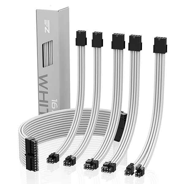 EASYDIY 電源専用 延長スリーブモジュラーケーブル 300MM+櫛 - 白色