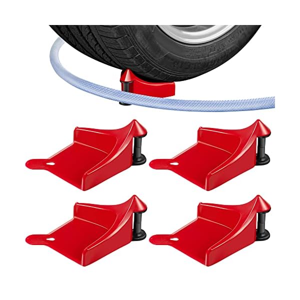 カーホースガイド4点、洗車用タイヤホースローラー、タイヤホースガイド、タイヤホースが車輪の下に引..