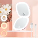 LEDミラー 携帯ミラー 1X/10X両面鏡 両面ライト付き 拡大鏡 明るさ調整 三色調光 メモリー機能 タッチ(ライトピンク)