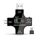 電圧電流チェッカー USBパワーメーターテスター、多機能2 in 1 C型USBテスター、LCDデジタルマルチメーター、電圧、電流、パワー容量、温度、動作時間検出器、QC2.0/3.0、PDプロトコル対応、OTGアダプター付き 