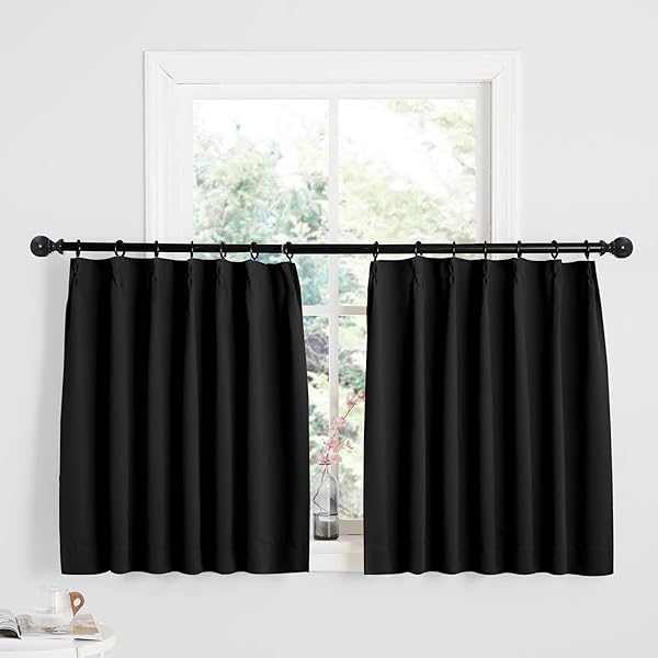 NICETOWN カーテン 遮光 1級 断熱 防寒 省エネ 冷暖房の効率アップ 防音 カフェーカーテン 出窓 腰窓 部屋 寝室 幼児園 喫茶店 2枚セット ブラック L 120.00cm x W 100.00cm
