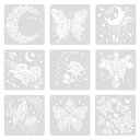 TVETE ステンシルシート 絵画 透かし彫り ステンシル 絵画テンプレート 【 9枚セット】蝶と月とバラのテンプレート さまざまなタイプ 日記カード DIY ...