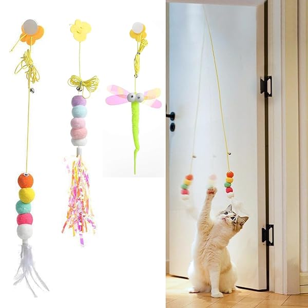 猫のおもちゃ ぶらさげる 猫じゃらし 一人遊び 鈴付き ゴムロープ 歯磨き 運動不足解消 ストレス発散 ..