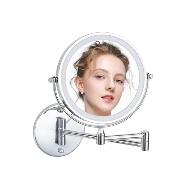 Cerdeco 真実の両面鏡DX LEDライト付き 洋式アームミラー 両面化粧鏡 USB充電式 タッチパネル操作 等倍鏡&5倍拡大鏡 明るさ調節可能 三色ライト...