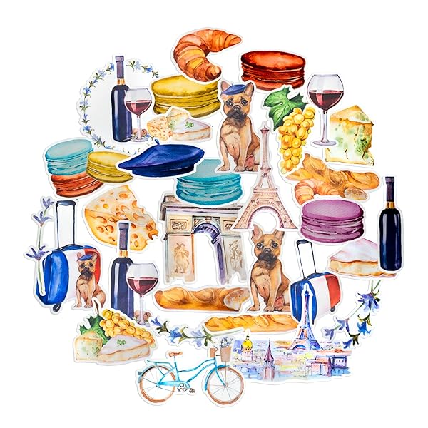 Navy Peony Romantic France Travel Stickers (31 Pack) - Cute, Waterproof, Small |...