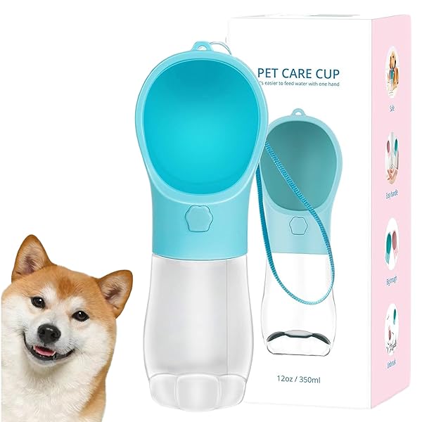 MAEXUS ペットウォーターボトル 350ML 犬 猫 水飲み器 散歩 携帯用 犬 散歩 給水器 水槽付き水漏れ防止 ランニング アウトドア ドッグウォーターボトル 犬の散歩 水飲み器 (ブルー)