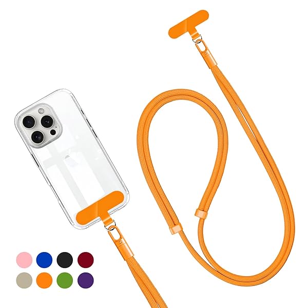 スマホストラップ ストラップホルダー 長さ 調整可能 40cm～80cm 8色 斜めがけ 首掛け 肩掛け 全機種対応 携帯ストラップ 落下防止 充電影響なし ネックストラップ ショルダーストラップ オレンジ