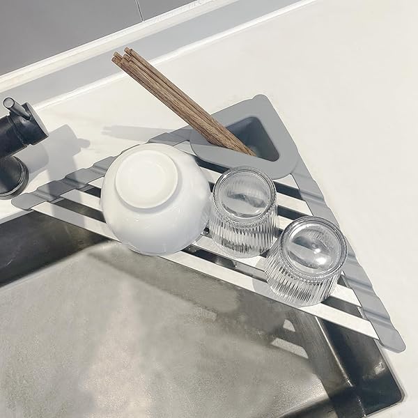 ママ倉 水切りラック 食器乾燥 収納 三角 水切り 台所用 三角コーナー アルミニウム合金 32*45cm