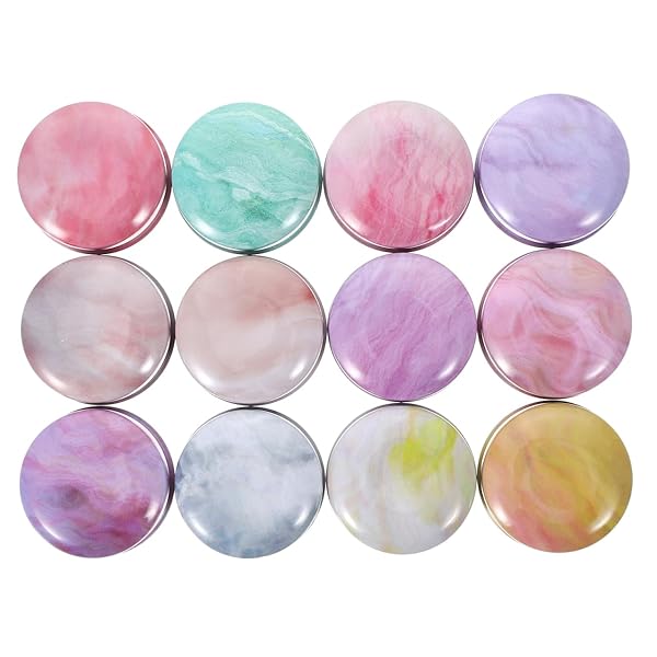 EXCEART 収納ケース キャンドル容器 ブリキ缶 蓋付き 金属缶 貯蔵缶 ミニ 携帯用 丸い 化粧品 丸缶 小さい缶ケース DIYキャンドル作り 旅行 12個入