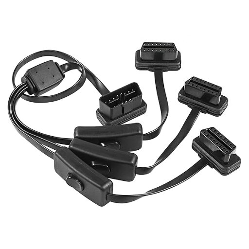 CERRXIAN OBD-II OBD2 16Pin 1オス-3メススプリッター(スイッチ付き)フラット延長ケーブルアダプター 0.6M CERRXIAN OBD-II OBD2 16Pin 1オス-3メススプリッター(スイッチ付き)フラット延長ケーブルアダプター 0.6M