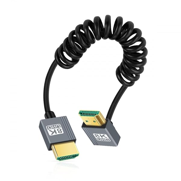 CY ケーブル HDMI 2.1 オス - HDMI オス 8K 60Hz ストレッチ コイルケーブル 90 度上向き角度 HDTV コンピューター ラップトップ モニター用