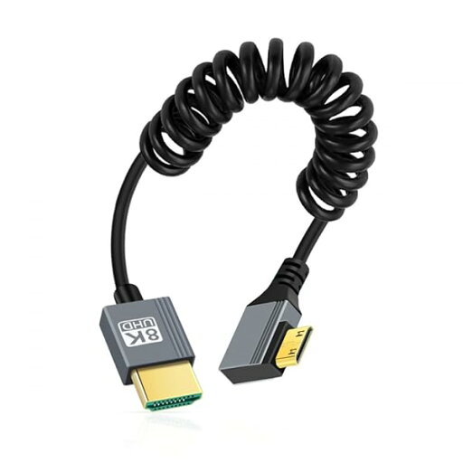 CY ケーブル ミニ HDMI 2.1 オス - HDMI オス 8K 60hz ストレッチ コイル ケーブル 直角 90 度 HDTV コンピューター ラップトップ モニター用 CY ケーブル ミニ HDMI 2.1 オス - HDMI オス 8K 60hz ストレッチ コイル ケーブル 直角 90 度 HDTV コンピューター ラップトップ モニター用