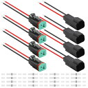Xiatiaosann 4個 自動防水DTシリーズ電線コネクタ Deutsch 2ピン16 AWGオス&メスワイヤー 車/トラック/ボート用 LEDライトバー 熱収縮チューブ付き