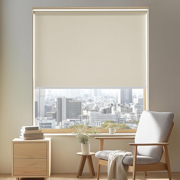 Deconovo ロールスクリーン ロールカーテン チェーン式 幅90cm 丈180cm ベージュ 1級遮光 断熱 遮熱 防..