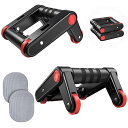 GMOLIS 2in1折りたたみ式腹筋ローラー プッシュアップバー兼用 多機能トレーニング器具 全身筋トレ対応 左右独立式でバランス強化 高耐久設計 滑り止めグリップ付き コンパクト収納可能 自宅用トレーニング機器 red