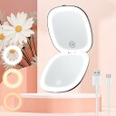 LEDミラー 携帯ミラー 1X/10X両面鏡 両面ライト付き 拡大鏡 明るさ調整 三色調光 メモリー機能 タッチ(ブラック)