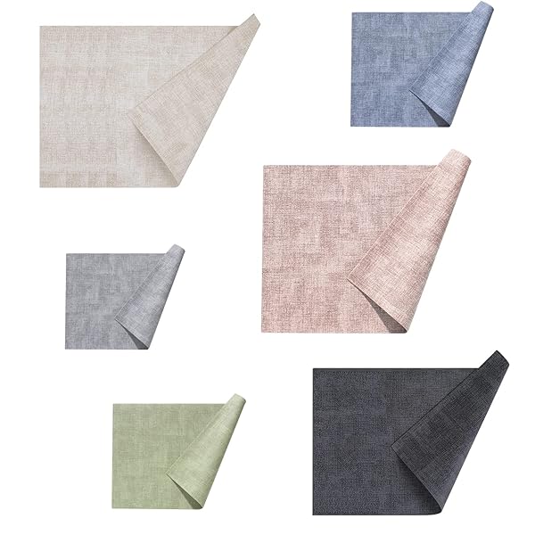 Univo Colors ランチョンマット 高質PUレザー 6枚セット おしゃれ 華やか 飾り 清潔しやすい 家庭用 レストラン用 丸洗いOK 撥水 防汚 断熱 滑り止め （43cm×30cm、6枚セット、ブルー+ダークグレー+ライトグレー+ピンク+