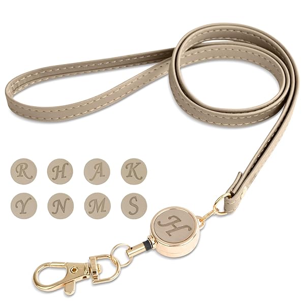 [LanFly] ネックストラップ 首掛け リール付き レディース メンズ パスケースネックストラップ IDカードホルダー 名札用ストラップ 取付用 キーホルダー リールストラップ 36CMまで伸びる PUレザー シンプル オシャレ（イニシャルH）