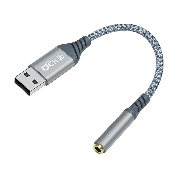 DCHAV USB オーディオ 変換 アダプタ ケーブル USB イヤホンジャック ヘッドフォンジャック USB 外付け サウンドカード USB-A 3.5mm ステレオミニ端子 TRRS/4極 USB 変換 ナイロン編み DACチップ付き 24bi