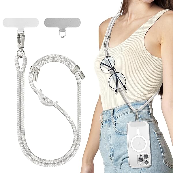 [SURPHY] 携帯ストラップ 首掛け/肩掛け/斜め掛け （ラベルパッチ 付き*2枚 スマホ ストラップ ネックストラップ 長さ調整可能 忘れ物防止 全機種対応 (ストーングレイ)