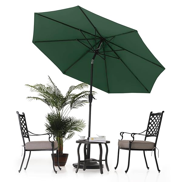 マスターキャノピー（MASTERCANOPY） ガーデンパラソル 直径230cm / 270cm × 高さ203cm / 240cm 角度調節可能 ハンドル回転式 日よけ 撥水 庭 アウトドア (270cm,ダークグリーン)