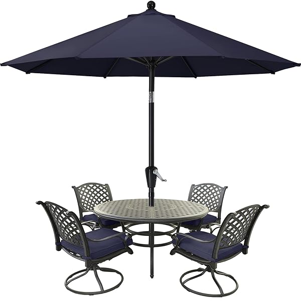マスターキャノピー（MASTERCANOPY） ガーデンパラソル 直径230cm / 270cm × 高さ203cm / 240cm 角度調節可能 ハンドル回転式 日よけ 撥水 庭 アウトドア (270cm,ネイビーブルー)