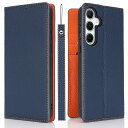 Havaya Galaxy S25 ケース ギャラクシーS25 ケース 手帳型 本革 ストラップ SC-51F スマホケース SCG31 レザー au 耐衝撃 docomo SoftBank カード収納-ブルー