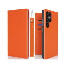 Havaya Galaxy S25 Ultra ケース ギャラクシーS25 Ultra ケース 手帳型 本革 ストラップ SC-52F スマホケース SCG32 レザー au 耐衝撃 docomo SoftBank カード収納-オレンジ