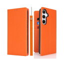 Havaya Galaxy S25 ケース ギャラクシーS25 ケース 手帳型 本革 ストラップ SC-51F スマホケース SCG31 レザー au 耐衝撃 docomo SoftBank カード収納-オレンジ
