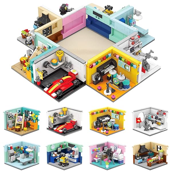 Hallisun ブロックセット 8セット 夢のハウス 建物 おもちゃ ビルディングブロック レンガモデルキット 組み立て 立体パズル ミニレンガ ビルディング シティ 街並み モデル 大人 男の子 女の子 8歳+ ホビー 誕生日 プレゼント ギフトのサムネイル