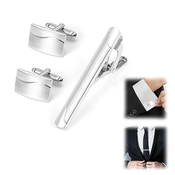 Doyime ネクタイピン カフスボタンセット メンズ カフリンクス タイピン 上品 フォーマル 人気 おしゃれ 結婚式 日常仕事 ビジネス 入学式 父の日 プレゼント シルバー